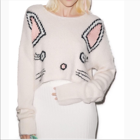 NWOT Wildfox FUZZY BABY CROPPED CAT SWEATER Sz M - Picture 4 of 6